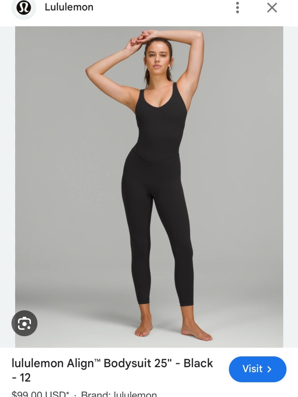 lululemon black Align™ Bodysuit Jumpsuit size 2, length 25”